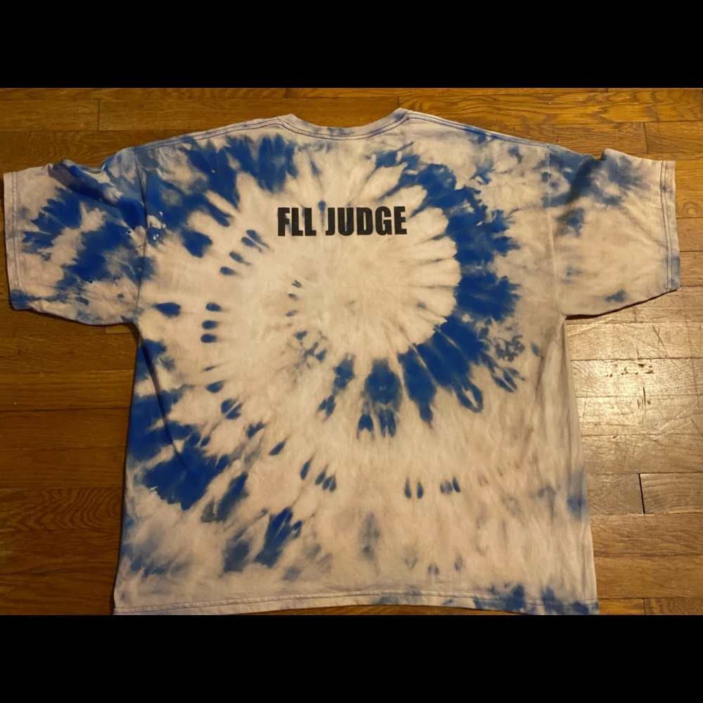 Bleach tie dye First Lego League judge shirt.